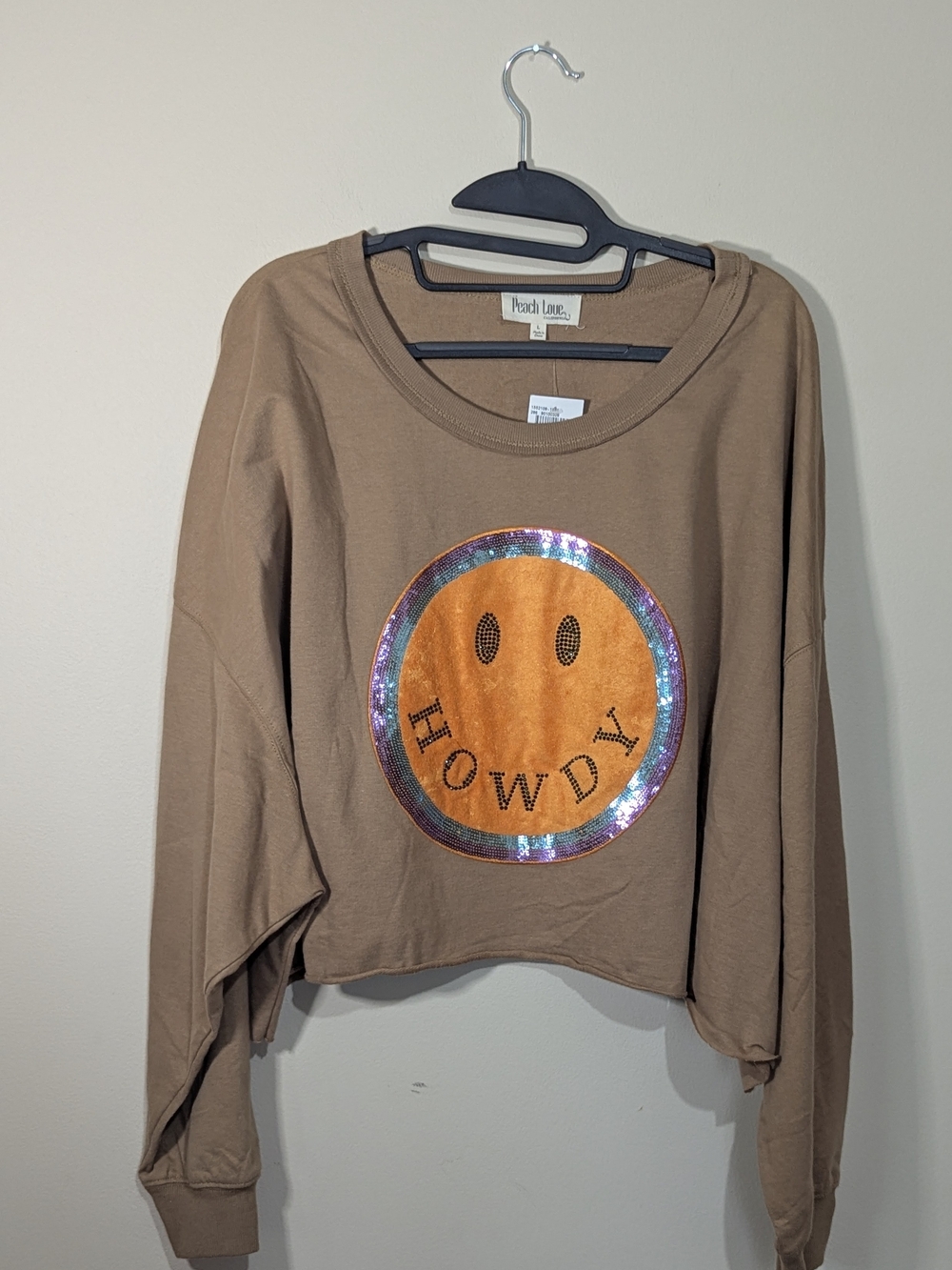 Peach Love California NWT Smiley Face Cropped Sweatshirt Bundle Size L Oversized - Picture 9 of 12